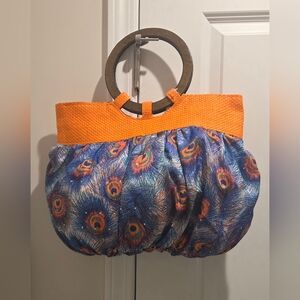 Orange & Peacock-Print Women's Tote Bag
